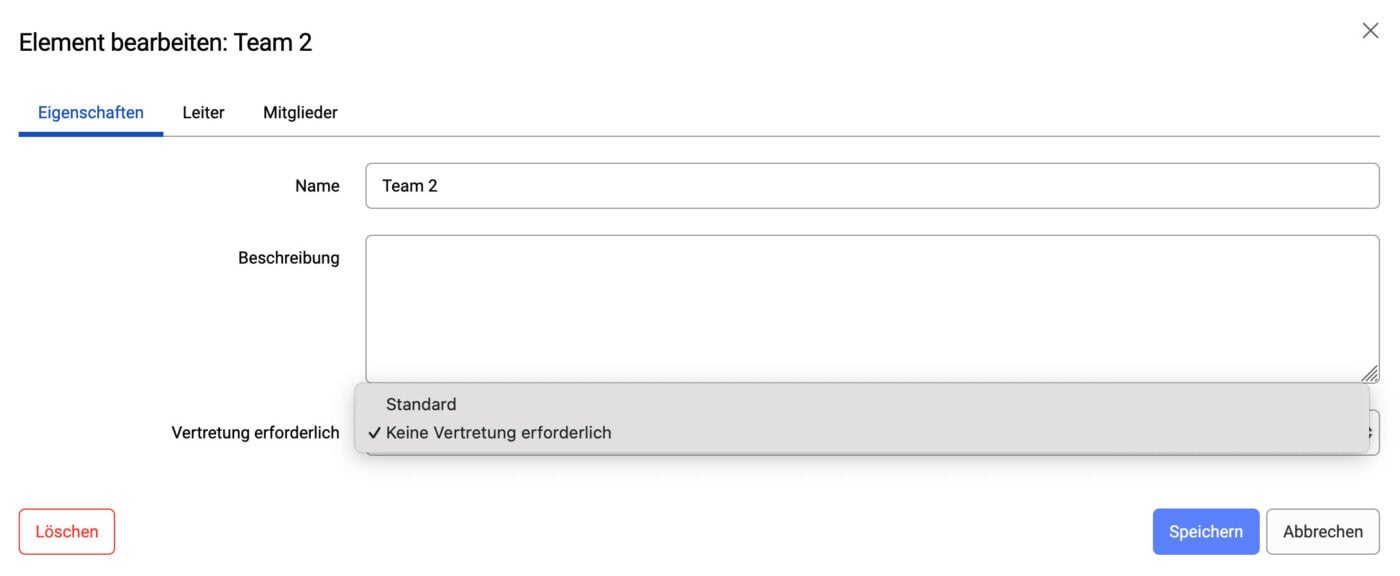 Vertretungsregel je Organisation festlegen