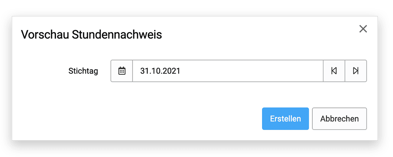 Vorschau Stundennachweis mit Stichtag