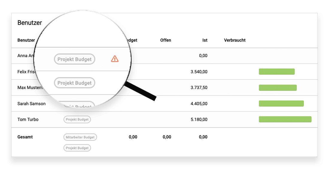 Warnhinweis Budget Dashboard