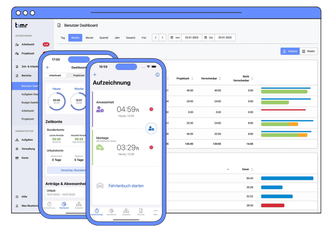 Zeiterfassungssystem mit Apps und Web