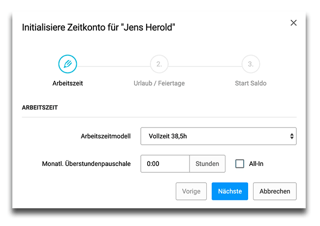 Zeitkonto initialisieren Step 1