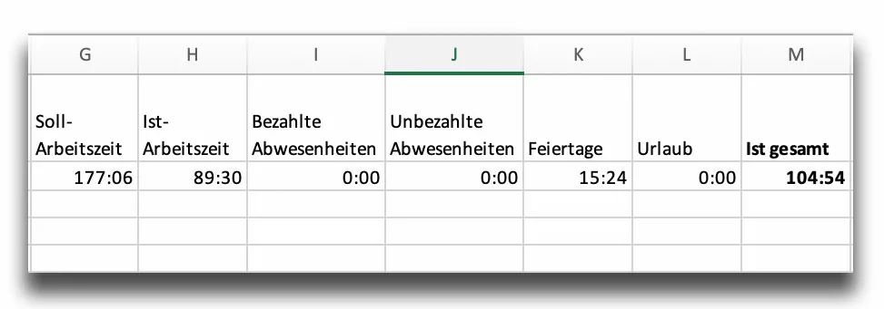 Zeitkonto Excel Export neu